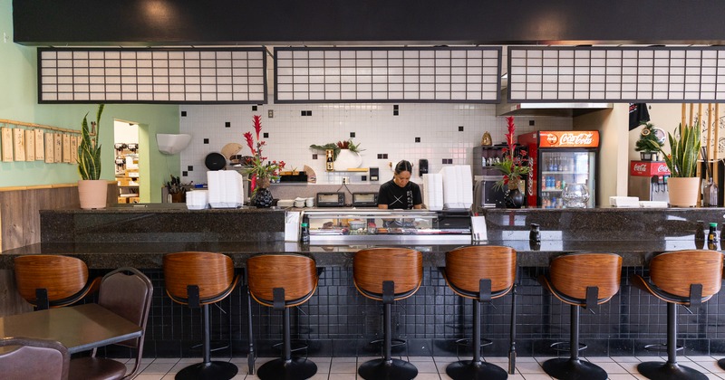 Interior, bar, stools, front view