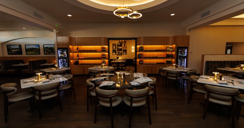 Interior, dining area with tables and chairs