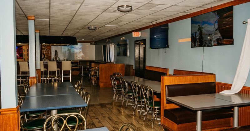 Interior, tables and chairs ready lined up