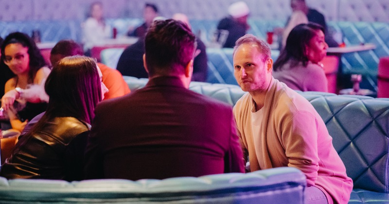 Seating booths with vivid lighting