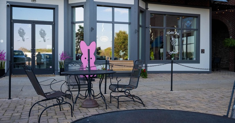 Exterior seating area, table for two