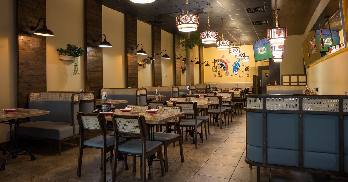 Interior seating area with chairs and tables