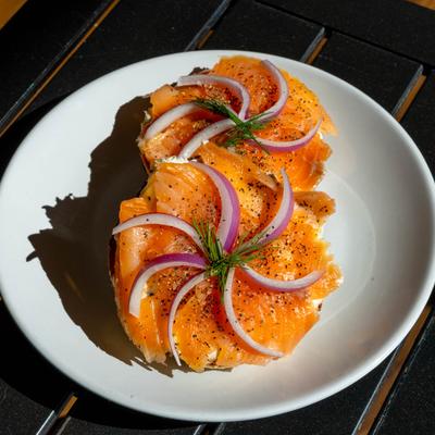 Cream cheese and lox bagel.