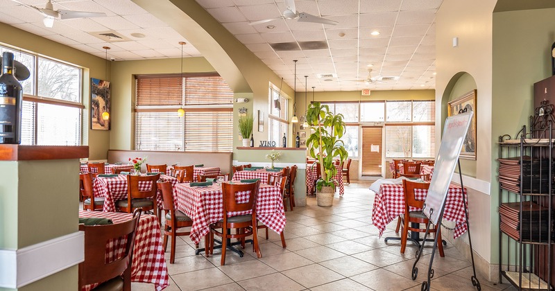 Interior, dining area with tables and accessories