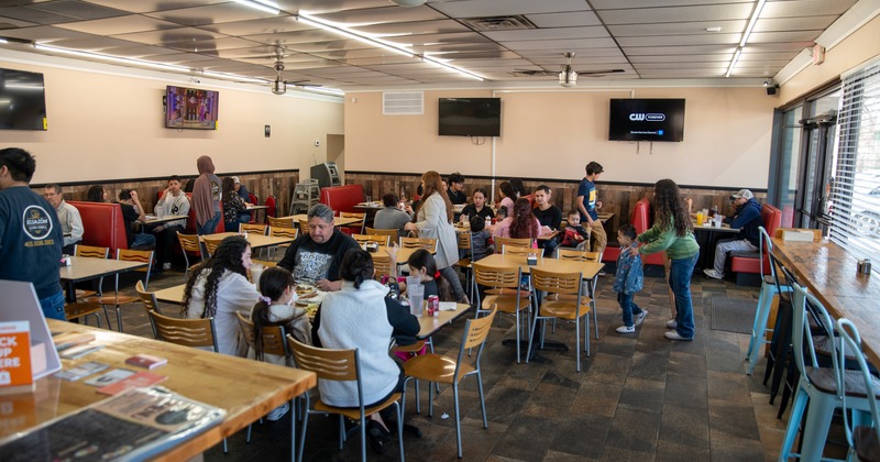 Diner area, guests, wide view