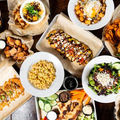 A top view of served meals.