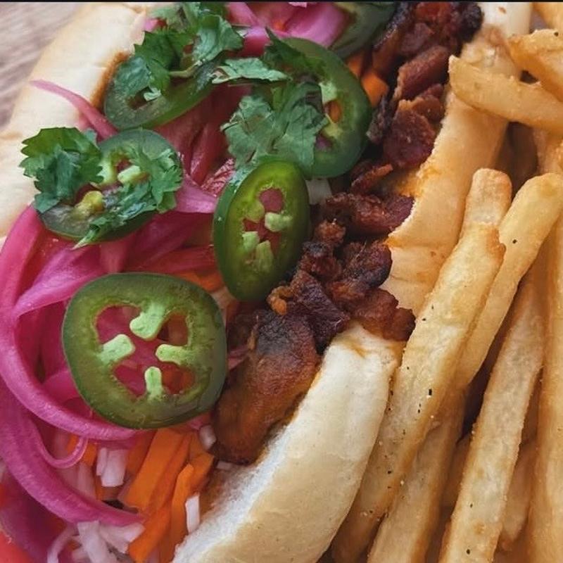 BBQ Pork Belly Bahn Mi Sandwich photo
