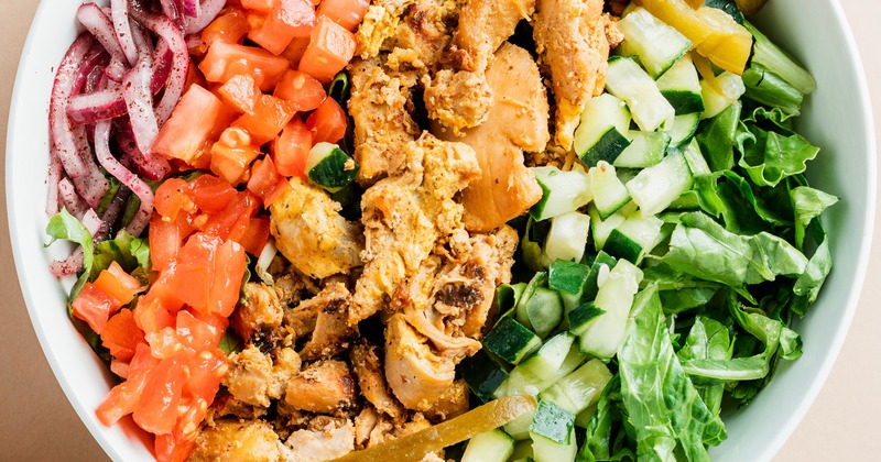 Multiple food plates, top view