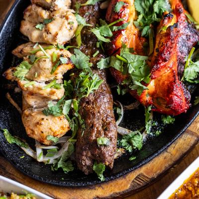 Mix grill platter, top view.