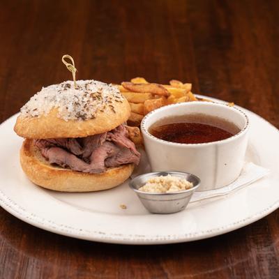 Beef burger served with sauce