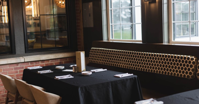 Interior, banquette seating, tables and chairs