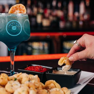 Fried Tortellini and Angelo Azzuro Martini.