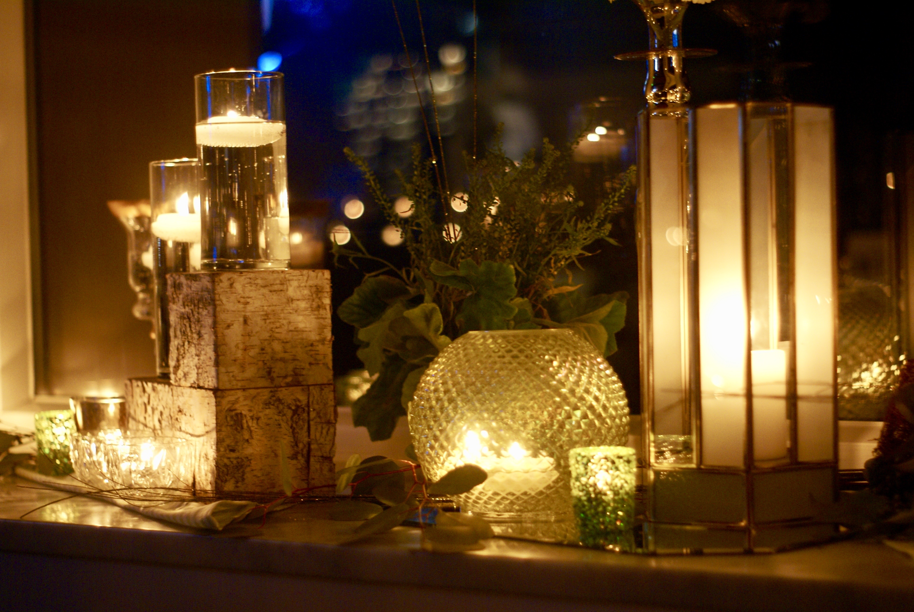 Water candles and candles in decorative glass holders