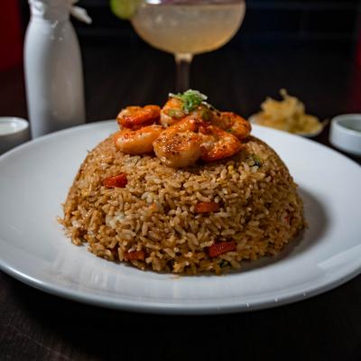 Shrimp fried rice plate.
