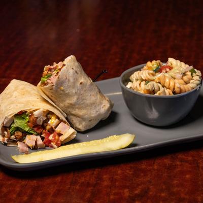 Club Wrap with side pasta salad.