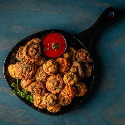 Fried Mushrooms and Marinara Sauce.