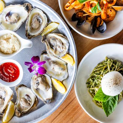 A top view of served meals.