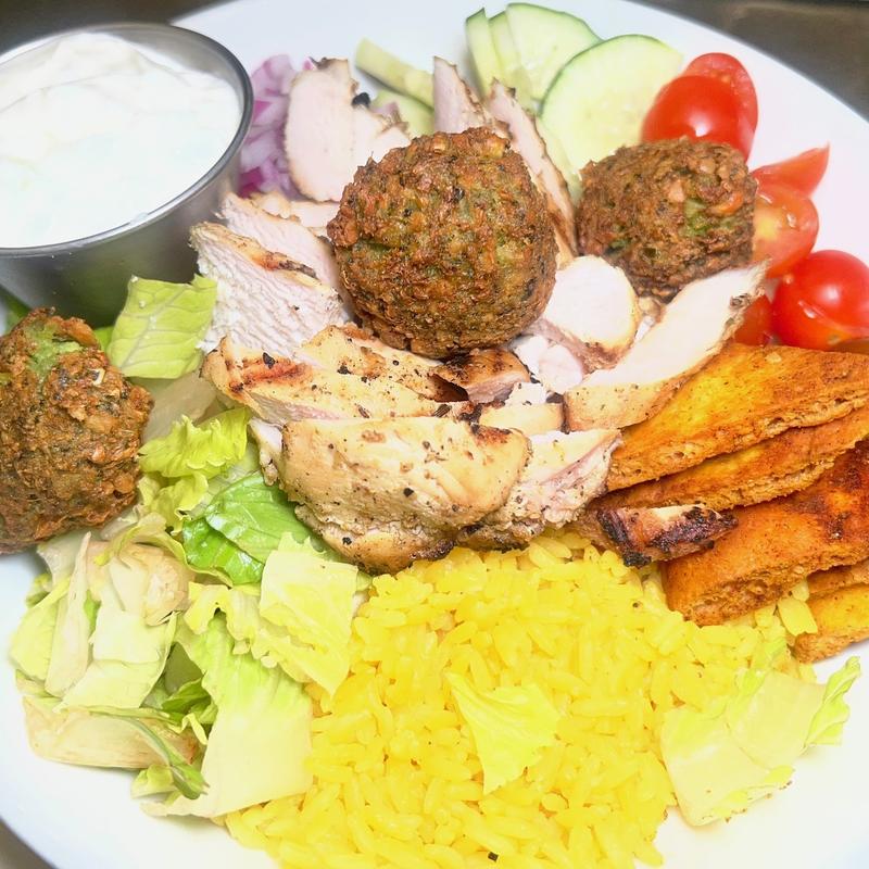 menu item 32 of 32, Greek Chicken and Falafel Bowl*