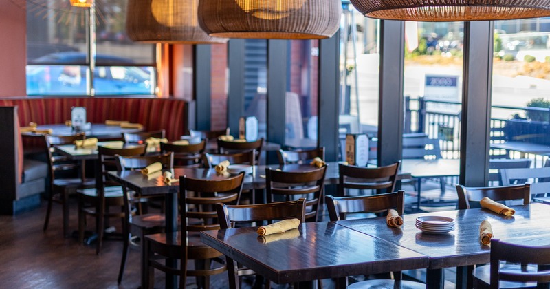 Interior, lined up dining tables