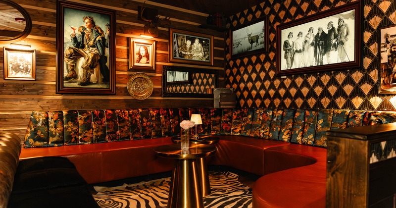 Interior, seating area with pictures on the wall