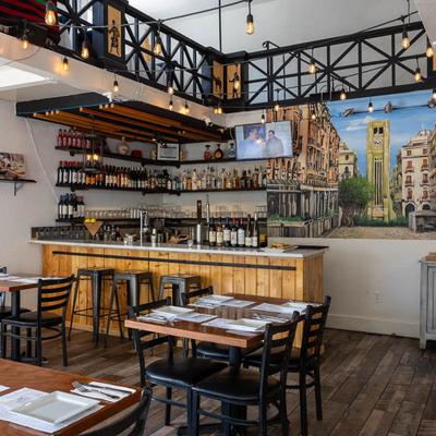Tables and chairs in interior