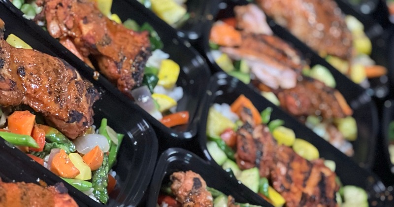 Catering grilled meat salad plates