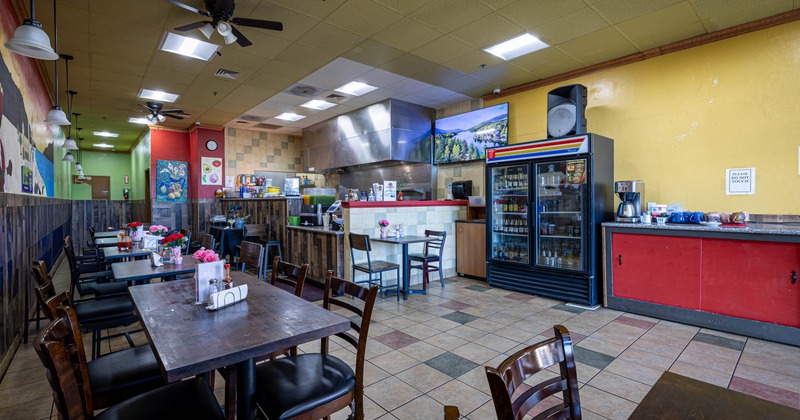 Interior, tables and chairs
