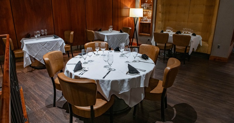 Interior, seating area with tables and chairs