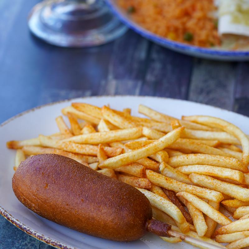 Corn dog and fries photo
