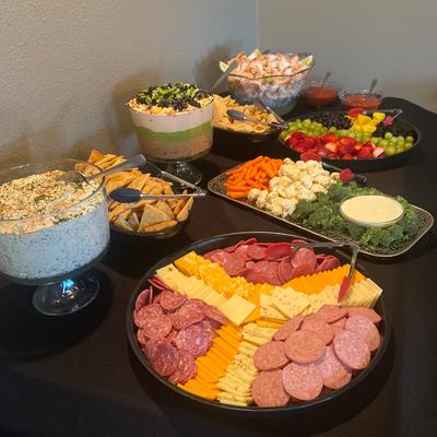Catering table, assorted dishes.
