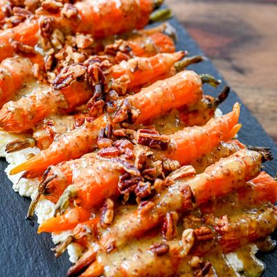 Roasted carrots, with maple mustard glaze.