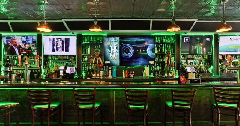 Bar, stools, drink rack