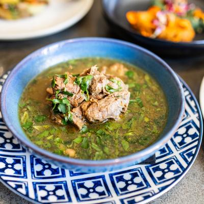 lamb in green herbed broth, georgian dish called 'chakapuli'
