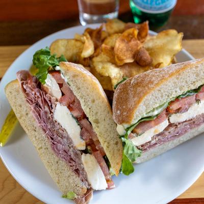 The Giuseppe, Italian meat and mozzarella sandwich on ciabatta.