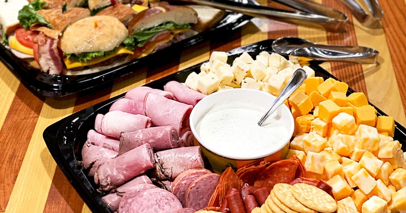 Various served dishes on plates, charcuterie