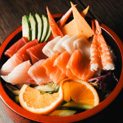 A bowl of sashimi.