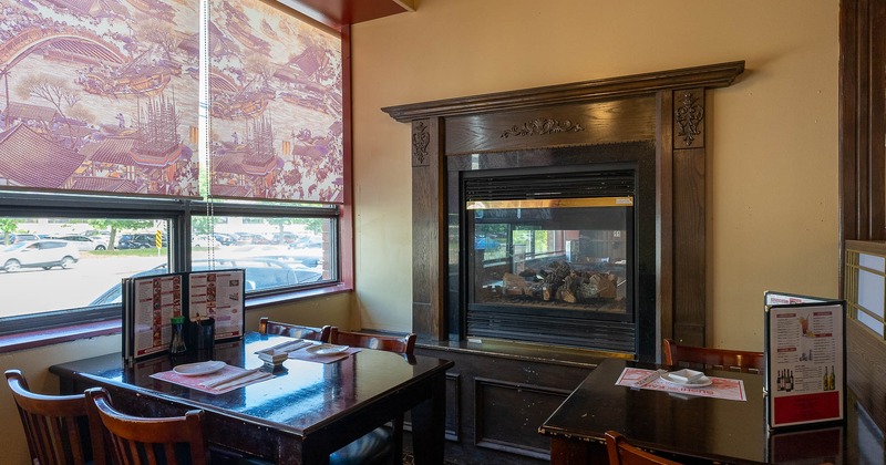 Interior, seating area by the fireplace