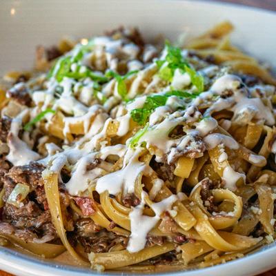 Prime Rib Stroganoff close up.