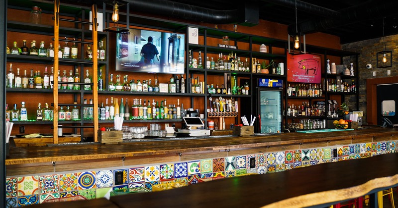 Interior, bar, drink rack behind