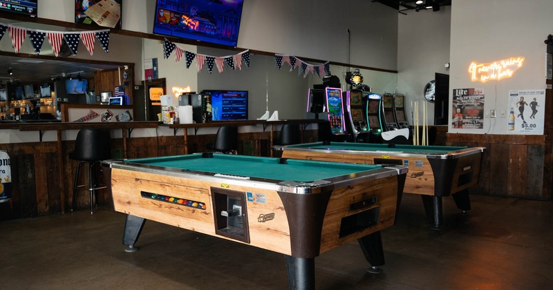 The entertainment area, pool tables