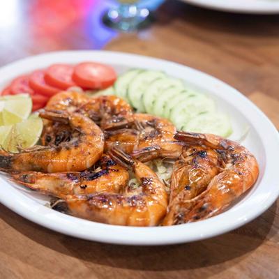 Grilled shrimp and salad.