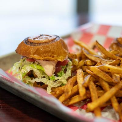 Pork belly slider and fries.