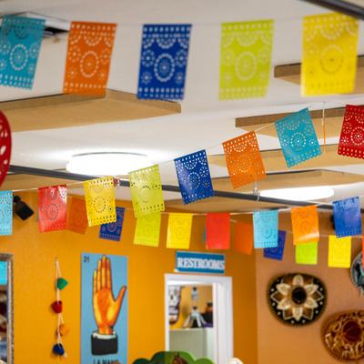 Colorful paper banners.