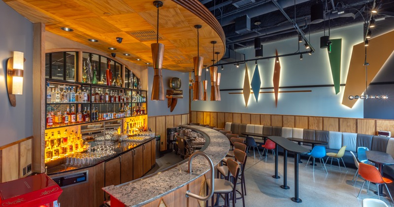 Interior, mural of pizza on wall