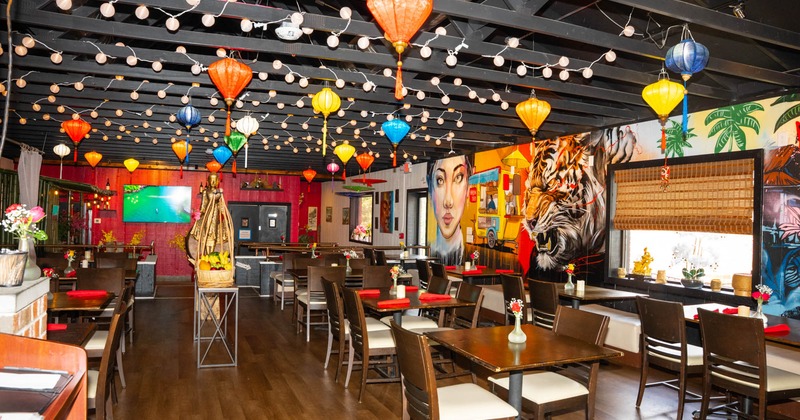 Interior, dining area, wall mural