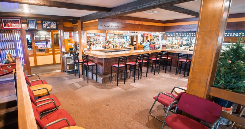 Interior, tables, chairs, bar and bar stools