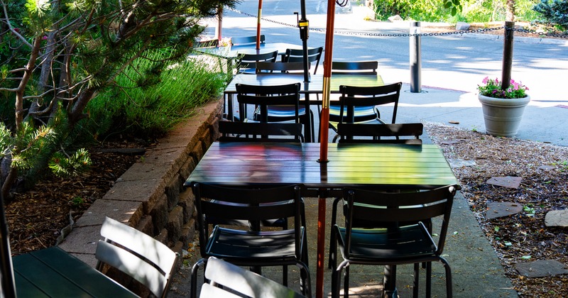 Exterior, patio, tables, chairs, , parasols