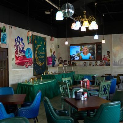 Interior, seating area.