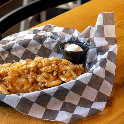 Pittsburgh pierogis with sour cream on the side.