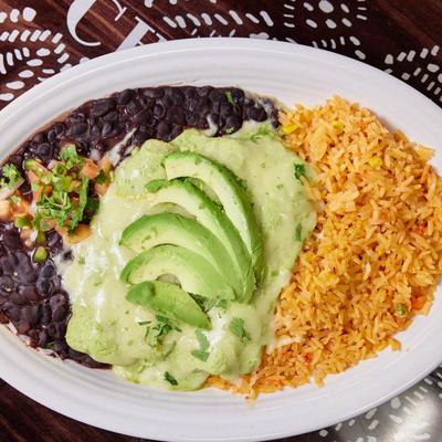 Avocado sauce enchiladas.